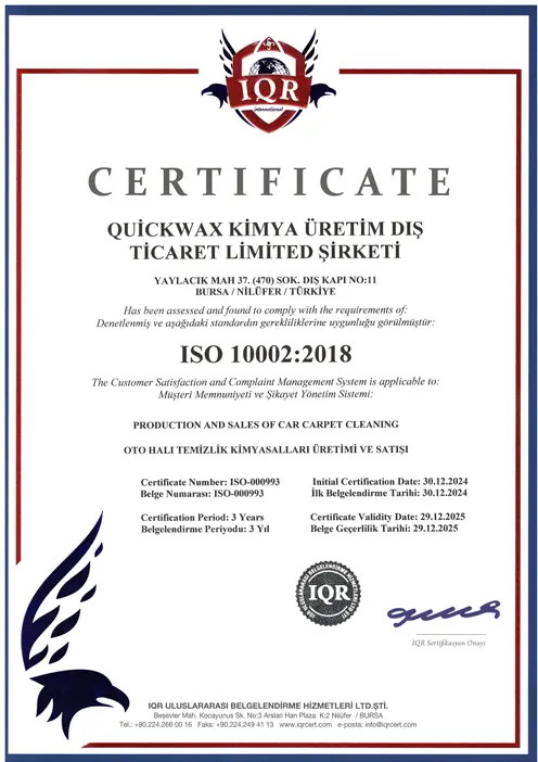 İso 10002
                  Sertifikası